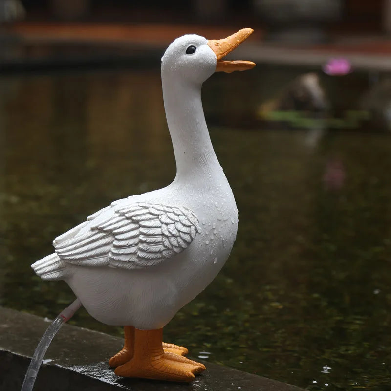 No-EN-Name-Null Outdoor White Realistic Resin White Goose Spraying Water Garden Sculptures/Colors-White/Brown/Yellow/Gray/Green/Black/Animal