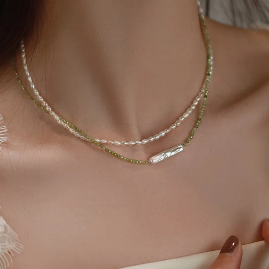 Minar Green Geometric Mood Tracker Copper Irregular Imitation Pearl Strand Beaded Choker Necklaces