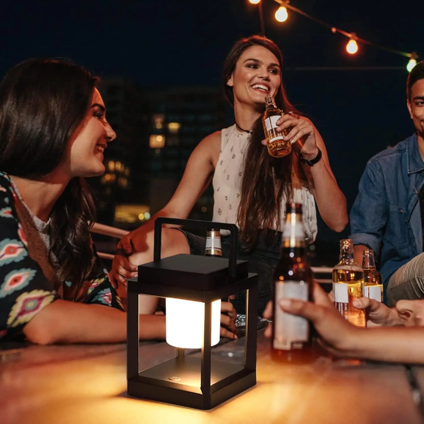 Jeannette Outdoor Solar-Powered Waterproof Black Square Plastic Windows Tabletop Lanterns USB Charging 3-Levels Warm White LED Touch Control Built-In Rechargeable Battery Landscape Pathway Lighting /Colors-Gray/Black/White/LED Bulb Included
