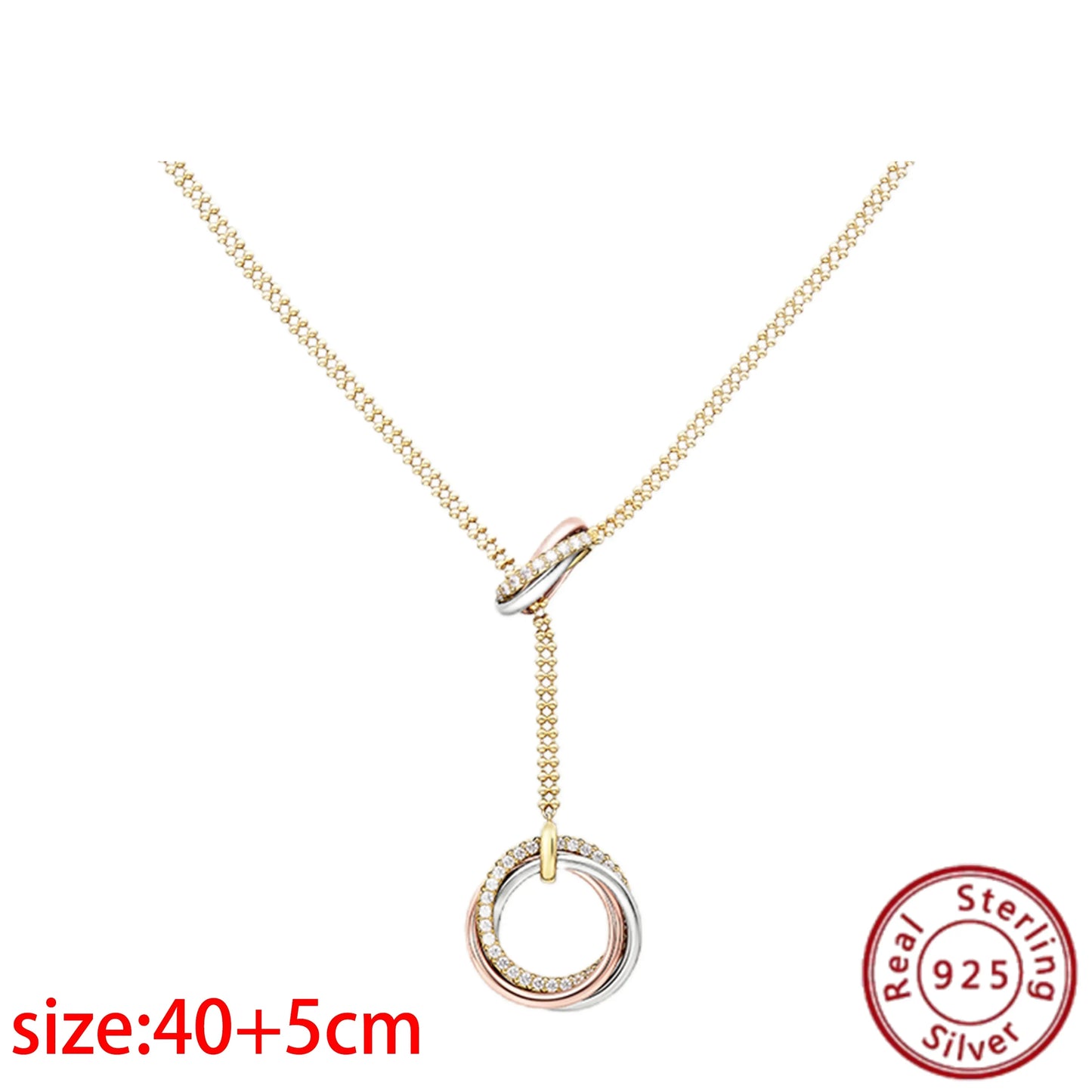 No-EN-Name-Null Adult Women Sterling Silver-Gold Plated Metal Zircon Clear White Diamond Stones Round O-Shaped Fine Imitation Chain Pendant Necklaces/Colors-Gold-Silver/Geometric/Clear/White/Rose Gold