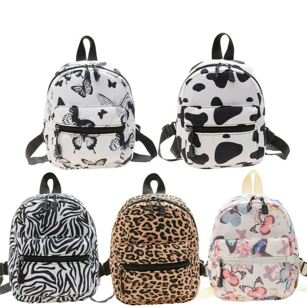 No-EN-Name-Null Women Mini Lightweight Waterproof Nylon Fabric Floral-Animal Print Design External Pockets Spandex Lining Shoulder Straps-Handle Rucksack Backpacks