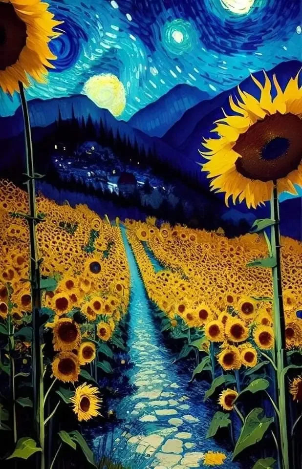 No-EN-Name-Null Modern Multicolor Rectangle Unframed Oil Canvas Van Gogh Sunflower Flower-Starry Sky Art Floral Landscape Prints/Colors-Multicolor/Yellow/Blue/White/Floral