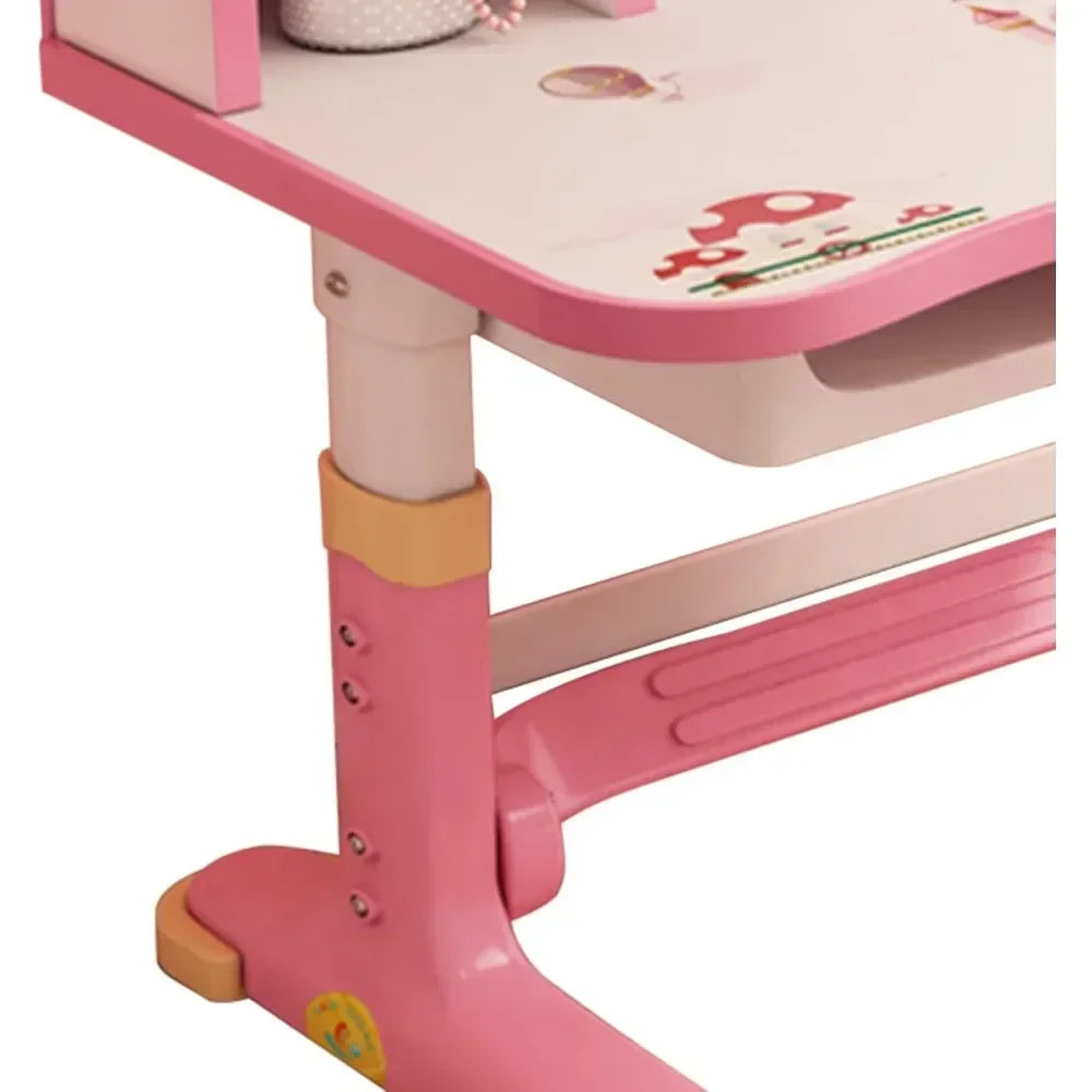 No-EN-Name-Null  Modern Kids Waterproof Wear-Scratch-Resistant Surface White-Pink Trim Rectangle Shaped Adjustable Shelves Steel Metal Frame Round Curved Corners Study Desk-Chair Sets/Storage Options /Drawers/Colors-Pink/Blue/White/Yellow