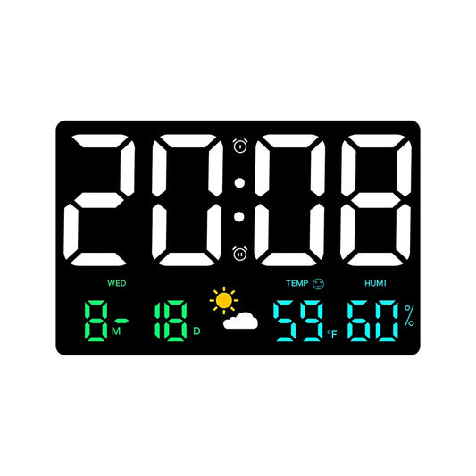 Black LED Plastic Rectangle Digital High-Definition Large-Screen Temperature-Humidity-Time Display Multi-Function Color Wall Alarm Clock