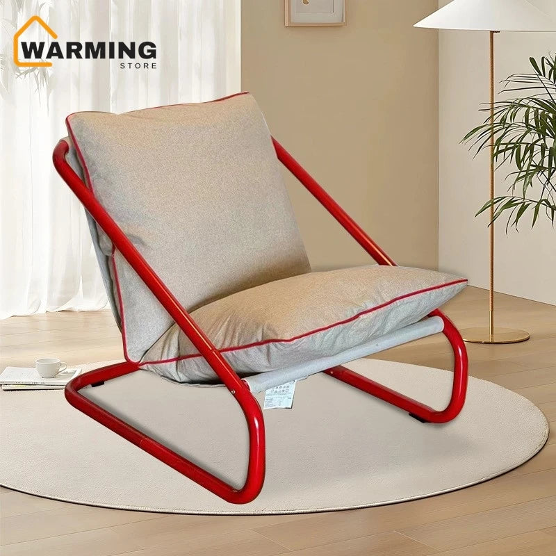 MDNG Outdoor Modern Minimalist Upholstered Padded Polyester Fabric Cushions Hard Wrought Iron Frame Chaise Lounges Chairs/Colors-Red/Green/Beige/Black/Striped