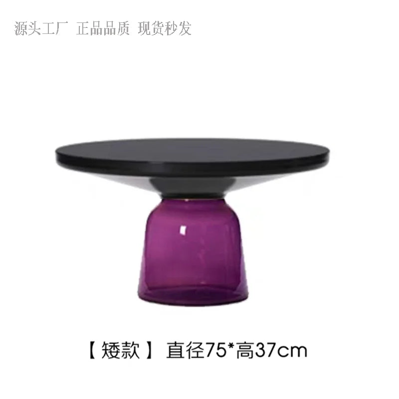 No-EN-Name-Null European Retro Multicolor Oval-Round Solid Glass Tea-Coffee Tables/ Size-50x53cm