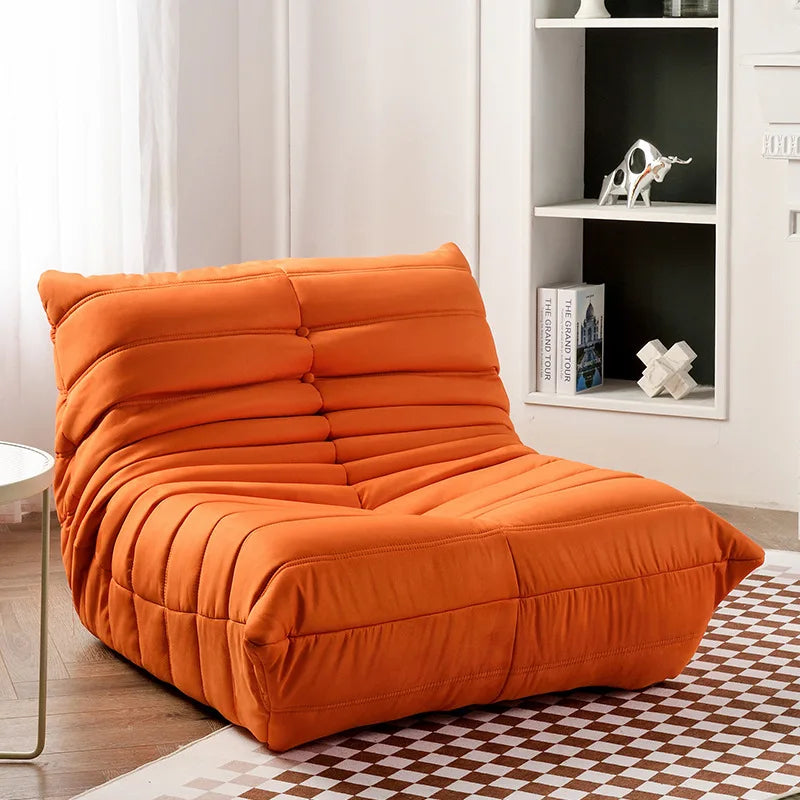 UOSU Modern Upholstered Padded Soft Six-Layer Caterpillar Foldable Washable Removable Cotton-Polyester Brown Suede Faux Leather Cover Solid Wood Frame Medium Firmness Lazy Recliner Chairs/Colors-Green/Orange/Blue/Brown/Yellow/Gray/White/Pink