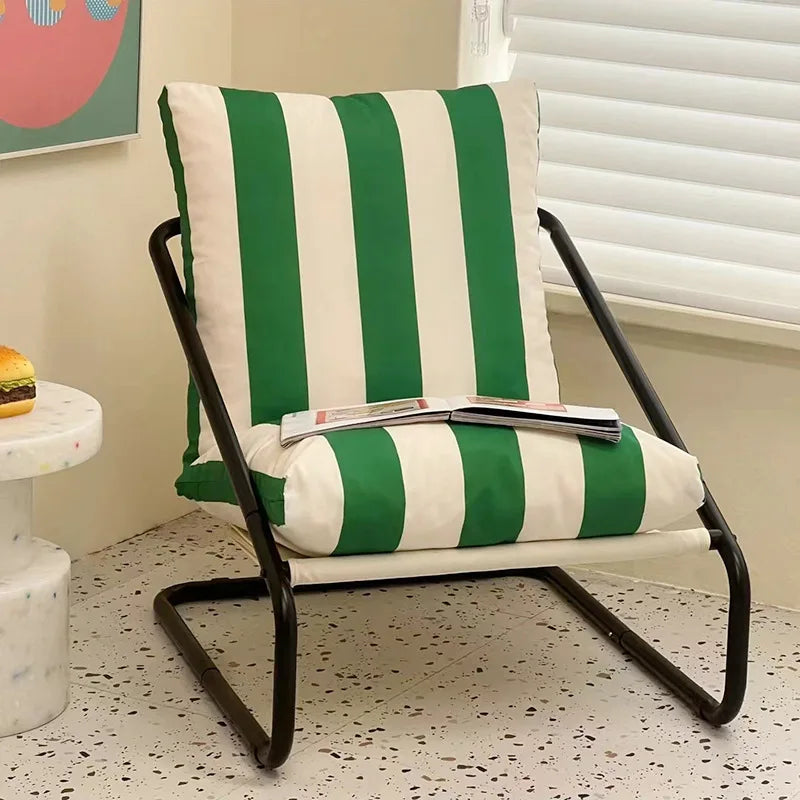 MDNG Outdoor Modern Minimalist Upholstered Padded Polyester Fabric Cushions Hard Wrought Iron Frame Chaise Lounges Chairs/Colors-Red/Green/Beige/Black/Striped