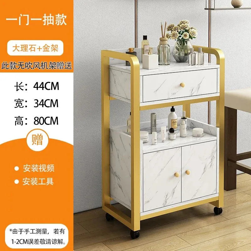 DUTRIEUX Modern White One-Storage Cabinet-Lockers Gold Iron Metal Frame Two Sliding Doors Four Black Plastic Wheel Trolley Carts/Colors-Gold/Brown/Black/White