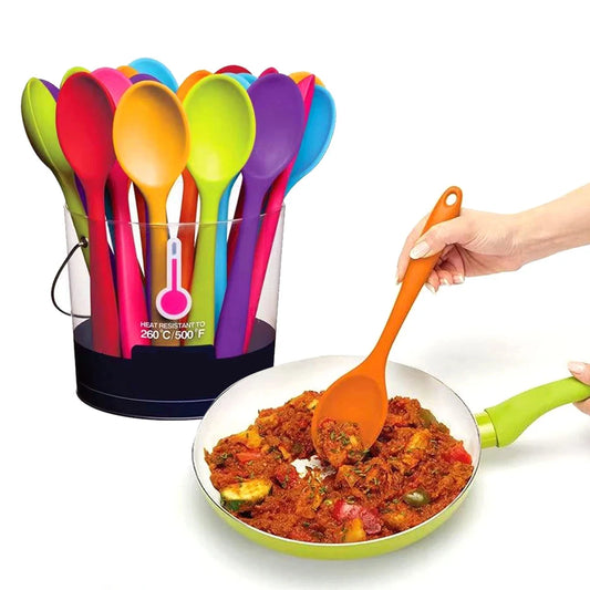 Kitchen Multicolored Thermostability Anti-Corrosion Soft Silicone Spoons/With Hook Hole /Colors-Multicolor/Blue/Green/Yellow