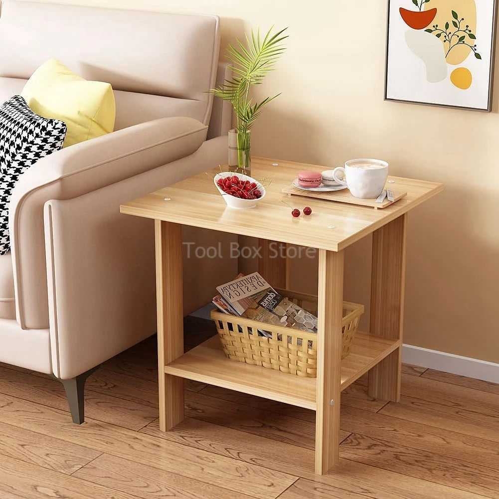 No-EN-Name-Null Modern 2-Tiers Mini Beige Square Shaped Waterproof Scratch-Resistant Natural Wood Frame Bedside Nightstands