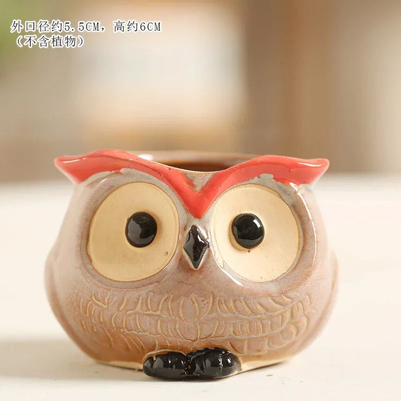 No-EN-Name-Null Home Garden Unglazed Ceramic Blue Cute Cartoon Alpaca-Owls Animal Mini Succulent Desktop Flower Pots Planters /Colors-Red/White/Blue/Gold/Animals