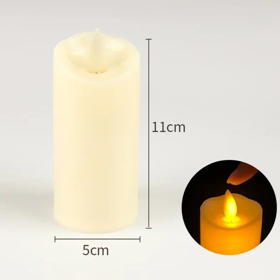 Realistic Round Plastic LED Electronic Flickering Flameless Candles/3-AAA battery/Battery Not Included/Colors-White/Black/Mini Candle-Ivory-White Button Batteries Not Included