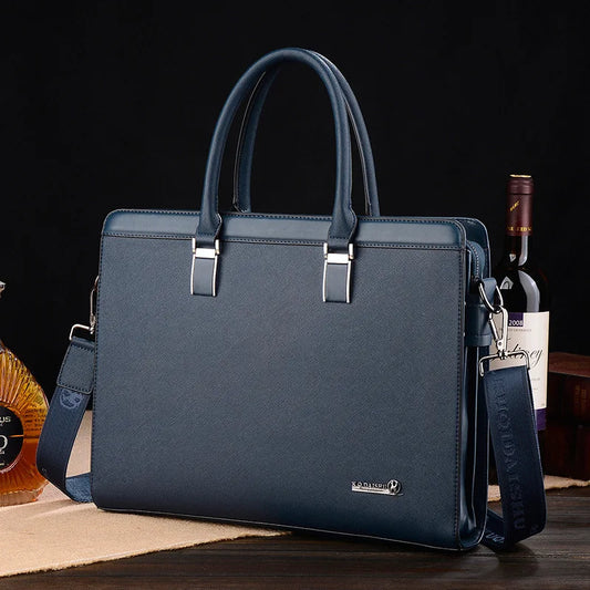 Men PU Leather Briefcases Polyester Shoulder Bag /Crossbody Strap-Handle /A4 Paper/For Tablets/Colors-Black/Blue