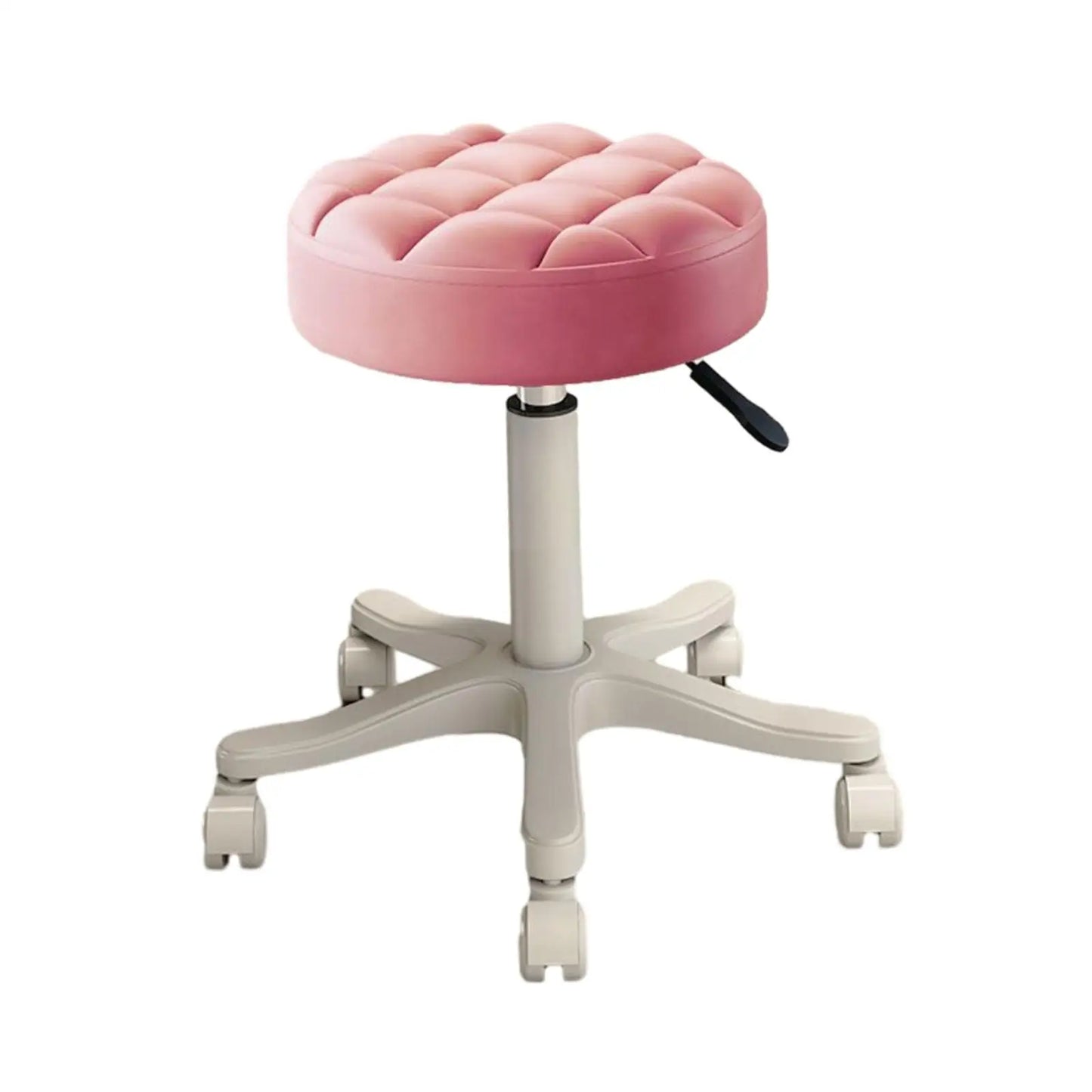 No-EN-Name-Null Commercial Grade Round Shaped Beige PU Leather Sponge Cushion Top Swivel Adjustable Height Metal Rolling 4-Wheels Adjustable Bar Stools/ Colors-Beige/White/Orange/Blue/Pink/Black