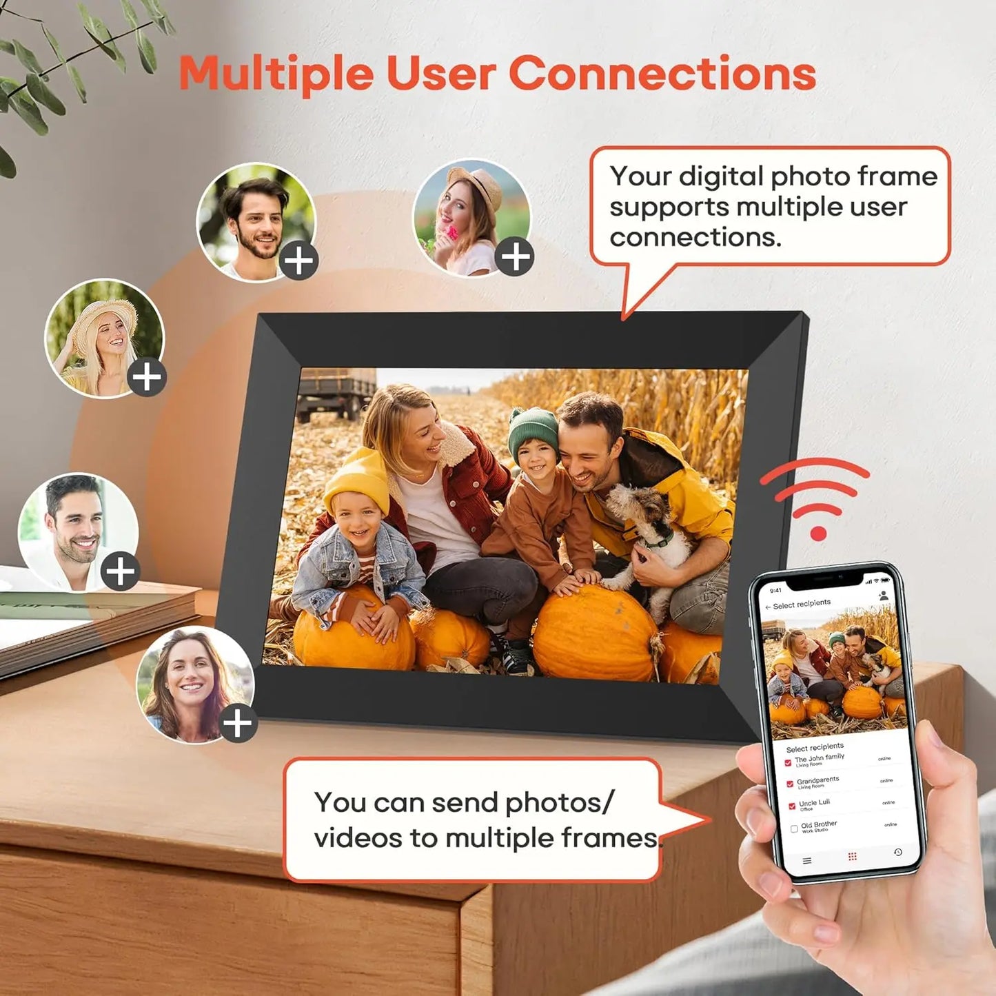 Digital Wireless-Instant Sharing 10.1 HD Touchscreen Photo Picture Frames/Holder Stand /Power Adapter/JPEG Image/WIFI-UBS/Wall Mount/Colors-Black/White