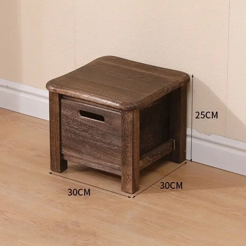 No-EN-Name-Null Modern Beige-Brown Solid Wood Square Shaped Smooth Hard Flat Top Rounded Corners One-Drawer Storage Chest Stools