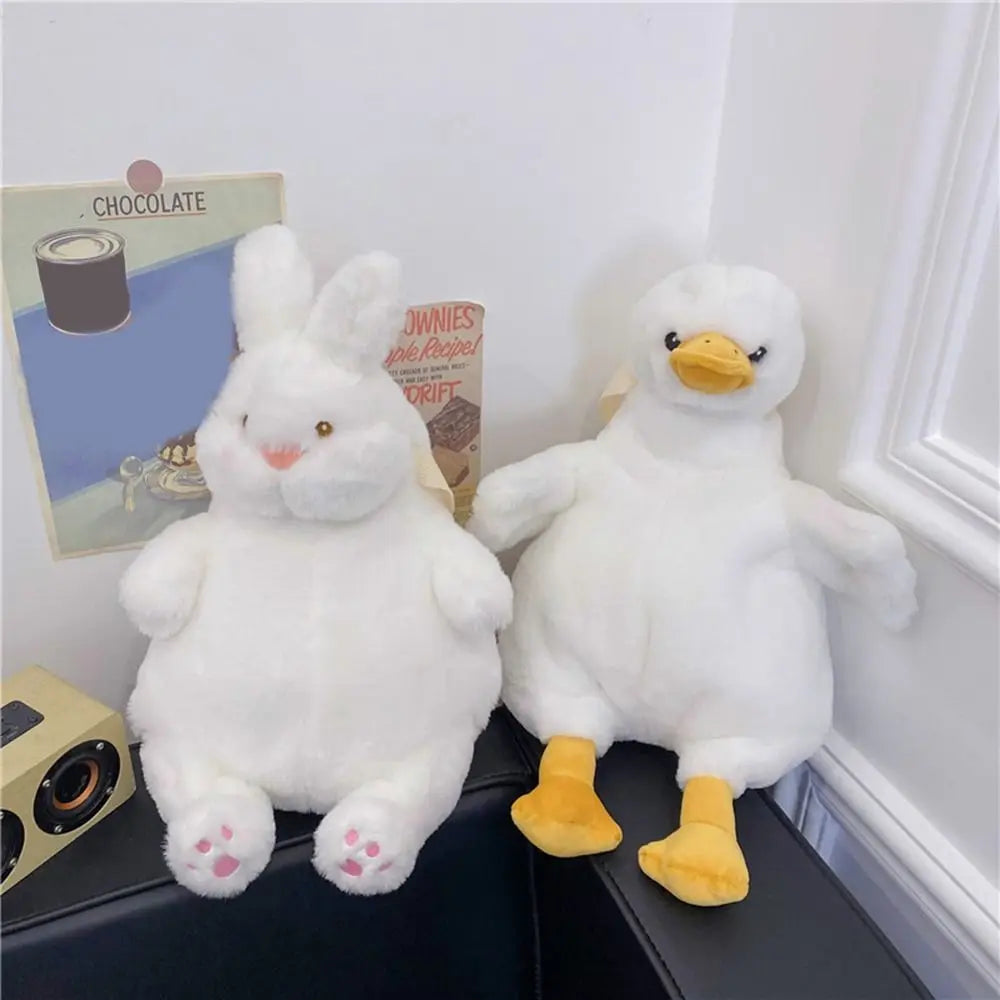 No-EN-Name-Null  Girls Softback Plush Anime White Duck-Rabbit Animal Polyester-Cotton Fabric Back Metal Zippers Two Crossbody Shoulder Straps School Backpacks/Small Tablet Size/ Size: Width 24cm x High 33cm x Thickness 19cm