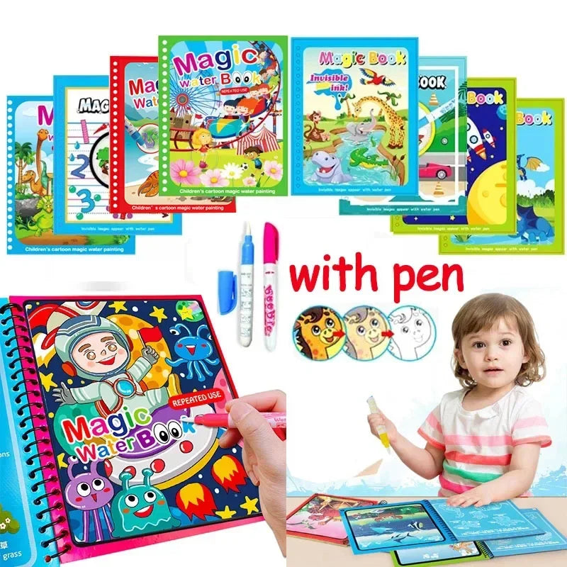 No-EN-Name-Null Kids Plastic Ringed Multicolor Early Education Magical Water Book Pen Paper Drawing Reusable Coloring Books-Pads/Ages: 3-8 Years Old/Colors-Blue/Green/Multicolor/Animals