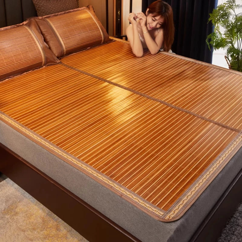 GRASPDREAM Old Fashion Reversible Brown Rattan Bamboo Straw Double Bed Size Under Mattress Protectors/Colors-Brown/Beige/Striped