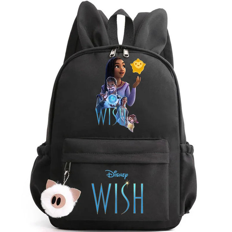 Disney Kids Cute Cartoon Wish Movie Large Waterproof Pink Nylon Fabric School Backpacks