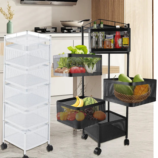 Kitchen Organizer Metal 5 Tiers Multi-Layer Rotatable Storage Rack/Colors-Black/White