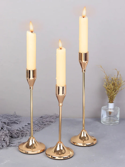 No-EN-Name-Null 3 PCS European Modern Gold Metal Round Stick Candle Holders Sets /Colors-Gold/Rose Gold/Silver/Black