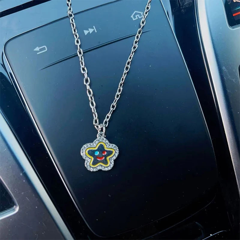 No-EN-Name-Null Adults Women Vintage Imitation Zinc Alloy Metals Imitation Bohemian Natural Crystal Stones Flower Dangle-Hearts-Smiling Star Multicolored Beaded Pendant Necklaces/Colors-Floral/Multicolor