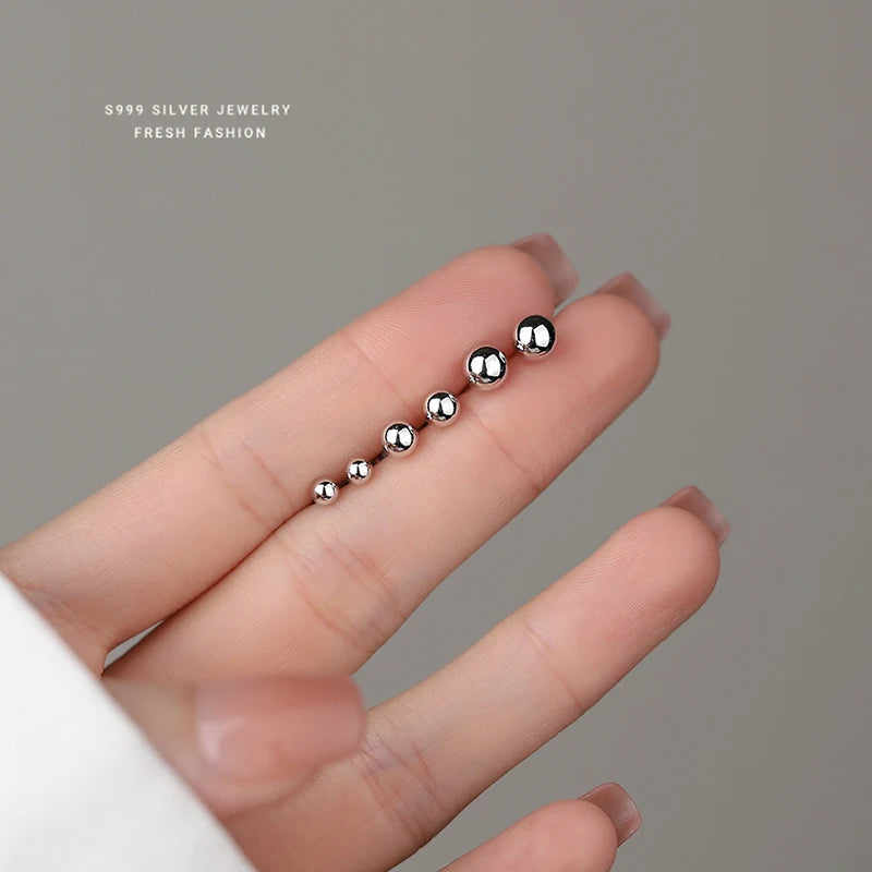 INZATT Real 925 Sterling Silve 3/4/5mm Bead Screw Mini Stud Earrings for Women Classic Fine Jewelry Ear Bones Accessories