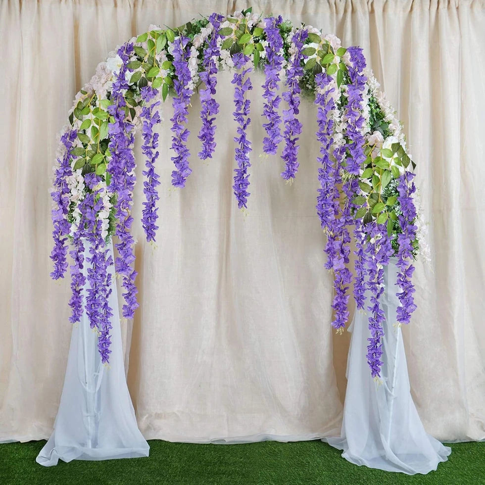 12PCS Outdoor Artificial Silk Orchid Rattan Flower Wall Garland Strings/Colors-Yellow/White/Purple/Red/Violet/Floral