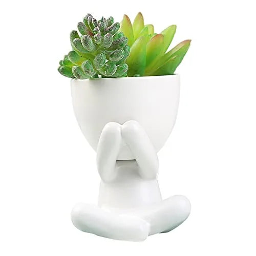 No-EN-Name-Null Indoor Mini White Ceramic Cute Cartoon Human Silhouette Shaped Succulent Flower Pots Planters/NO Plants Included