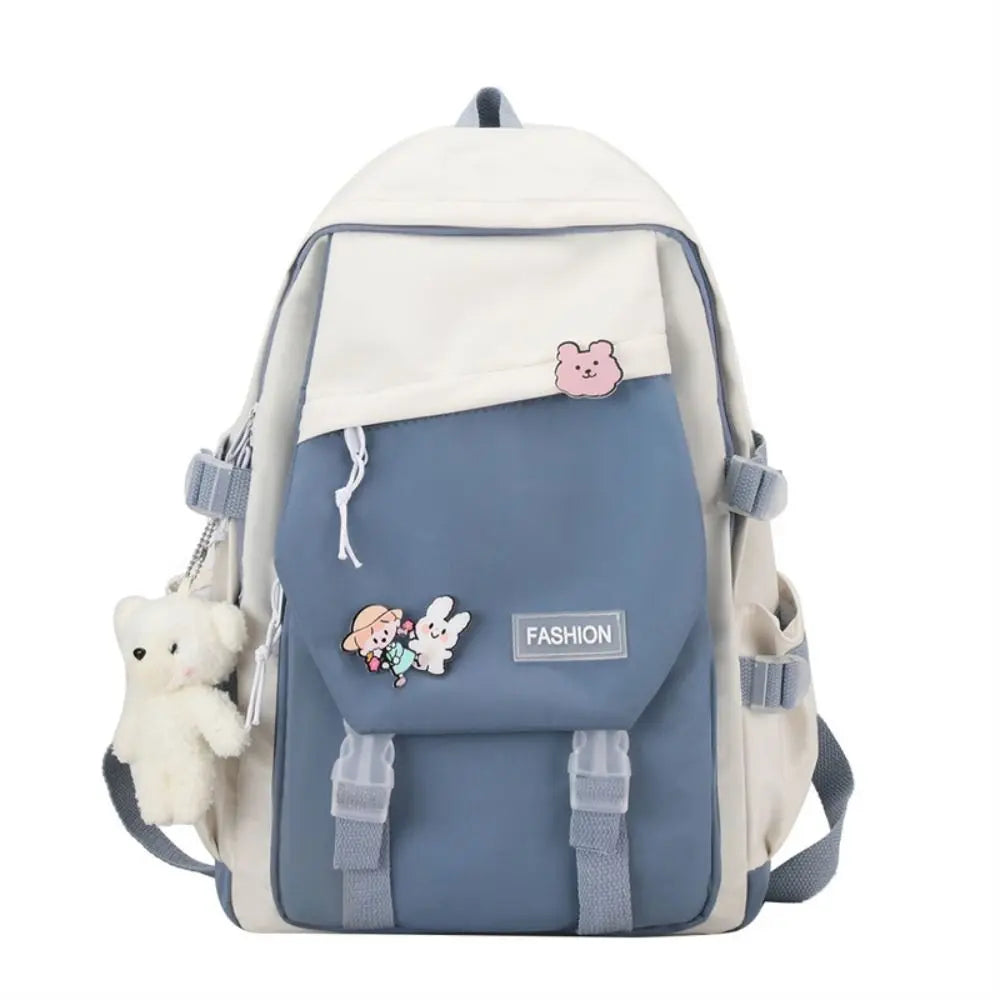 No-EN-Name-Null  Unisex Large Waterproof Lightweight Green Nylon Fabric External Pockets Polyester Lining Double Zippers Adjustable Shoulder Straps-Handle Single Compartment School Backpacks /Colors-Blue/Pink/Black/Green