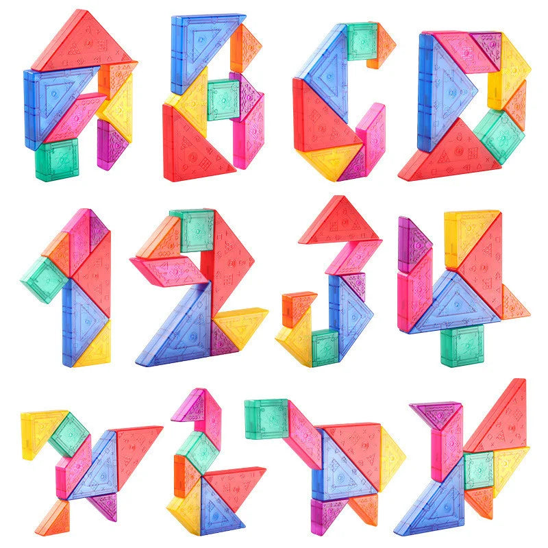 OLOEY Kids Medium-Hard Flat Plastic Geometric Multicolor Square Magnetic 3D Dissection Tangram Jigsaw Educational Mechanical Puzzle Tabletop Toys/Ages 12 Years Old + Older/Colors-Multicolor/Geometric