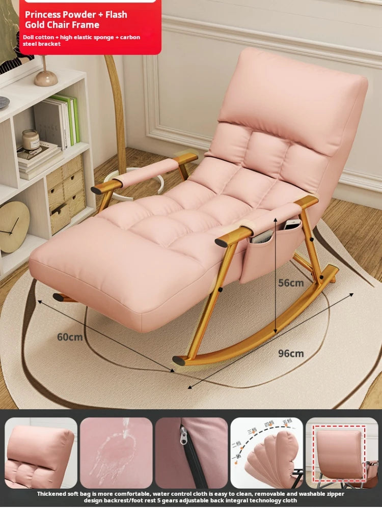 ANST Modern Adults Foldable-Adjustable Backrest-Five Gears Footrest-Armed Orange Faux Leather Polyester Fabric Triangle Stable Brackets Carbon Steel Base Nursery Rocking Chair/Colors-Orange/Blue/Pink/Gray