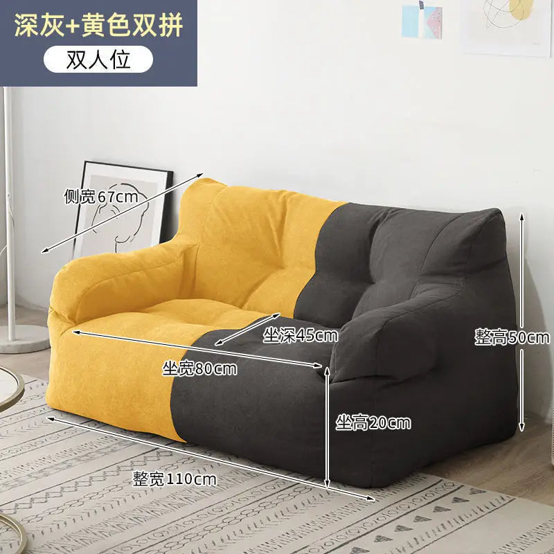 No-EN-Name-Null GIANT Soft Linen-Cotton Fabric Sofa Bean Bag Chairs/ Side Pocket/Detachable Cover /Washable /Colors-Gray/Blue/Yellow/Beige/Multicolor