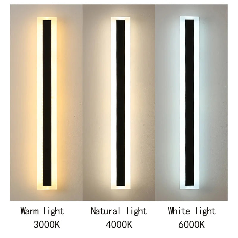 MING-JIE-LUO Indoor-Outdoor Waterproof Long Vertical Rectangle Silver Polished Chrome Aluminum Metal Body AC-Powered Acrylic Warm-Cool White LED Light Courtyard Wall Light Fixtures /Colors-Silver/Black/White