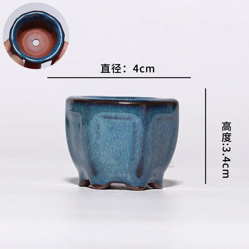 No-EN-Name-Null Indoor Mini Handmade Glazed Blue-Brown-Purple Ceramic-Purple Clay Succulent Multi-Shaped Thumb Flower Pots