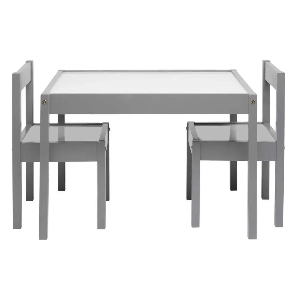 DUTRIEUX Kids Modern Chinese Safe Round Edges Rubberwood Gray Trim White Rectangle Shaped Play Table-2 Chairs Baby-Toddlers Furniture Sets/Ages: 1-5 Years Old/Assembly Required