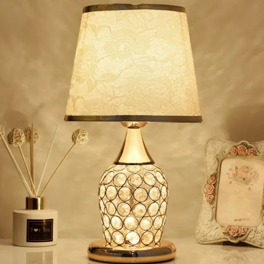 Modern Plastic Warm White LED European-Style Crystal Floral Fabric Shade Direction Up-Down Table Lamps/Colors-Yellow/Floral