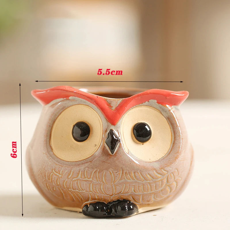 No-EN-Name-Null Nordic Home Creative Succulent Mini Ceramic Cute Owl Shaped Design Tabletop Flower Pots Planters /Colors-Animals/Black/Brown/White