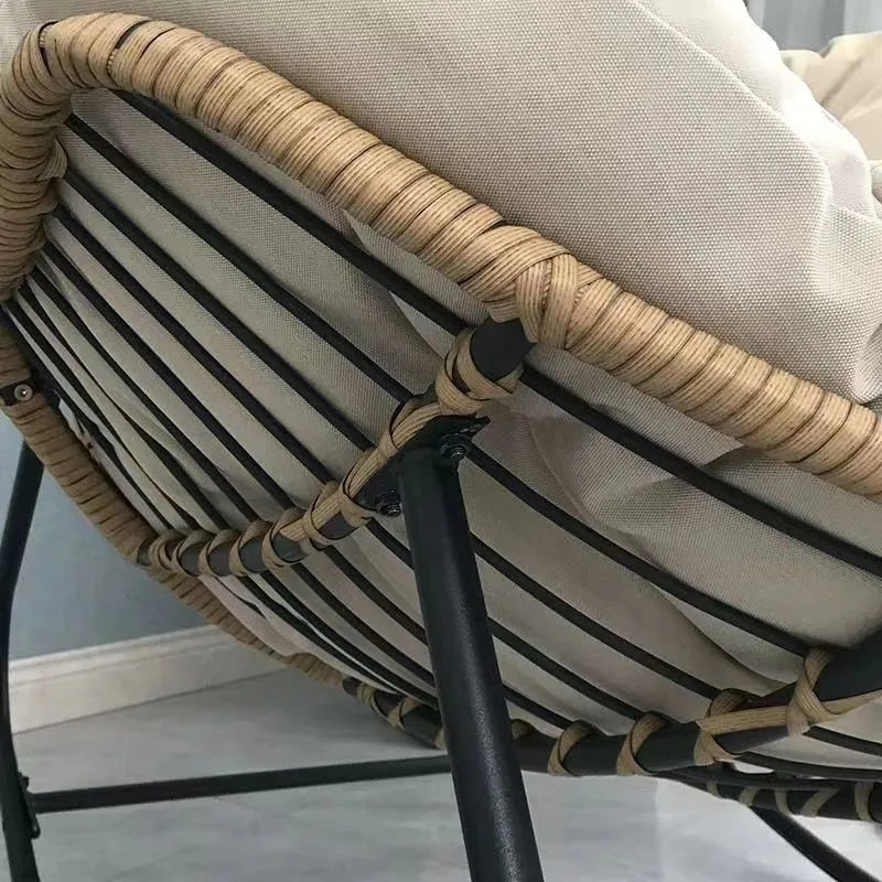 OMGD Indoor Large Human Bird's Nest Rattan Faux Leather Full Q-Bomb Doll Cotton Cushion Metal Frame Rocking Chairs/Colors-Beige/Orange/Black/Brown