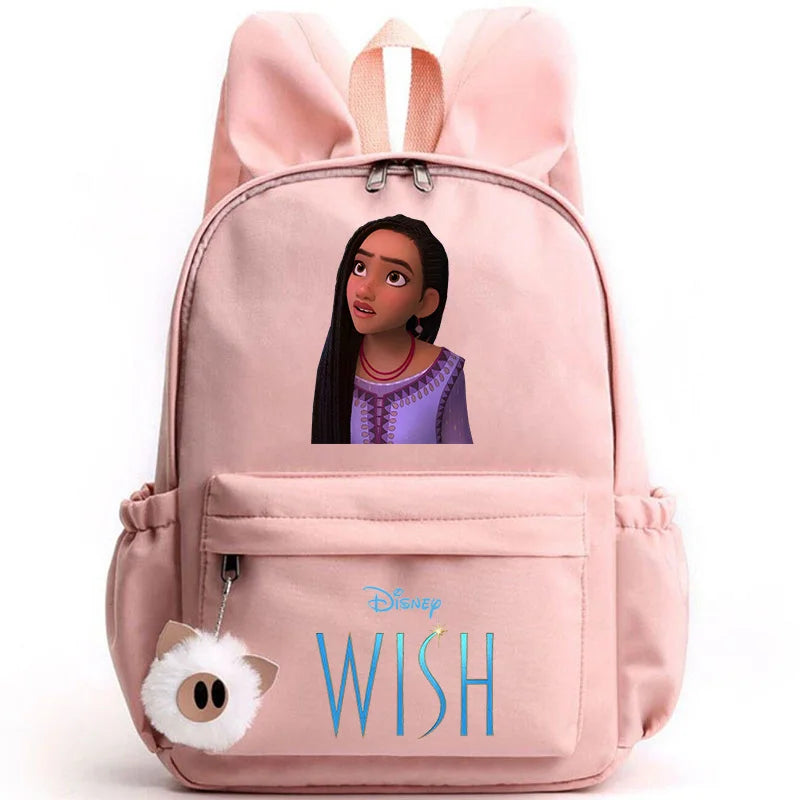 Disney Kids Cute Cartoon Wish Movie Large Waterproof Pink Nylon Fabric School Backpacks