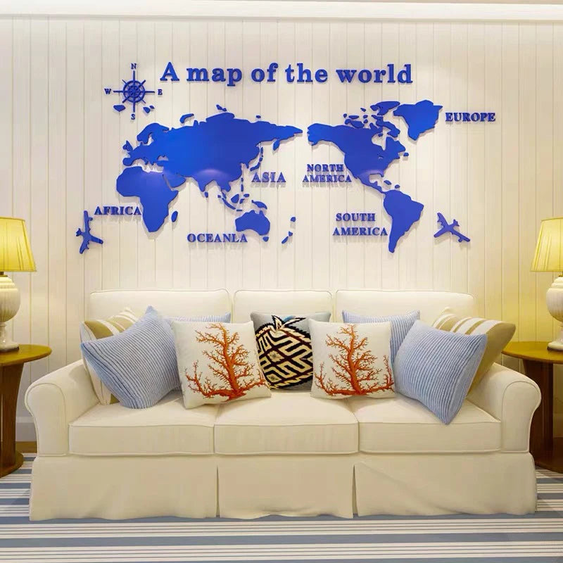 PDQ Modern Black 3D Acrylic World Map-Travel Wall Decals/Sizes; S-XXL/Colors-Gold/Black/Gold/Red