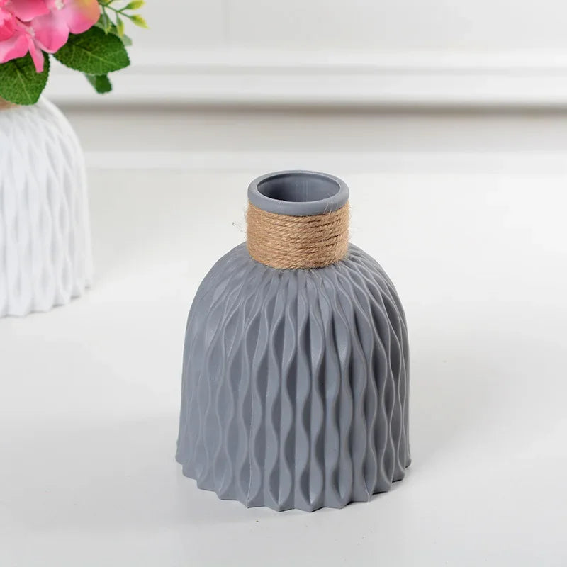 3 Dimensional Plastic Round Imitation Ceramic Floral Vases/Colors-Blue/Pink/White/