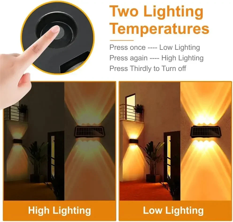 IEEYEEY Outdoor Solar-Powered Dimmable Black Rectangle Plastic Body Warm-Cool-Daylight White LED Waterproof Up-Down Design Wall-Mounted Lights/ Bulbs Included/Colors-Black/Yellow/Multicolor