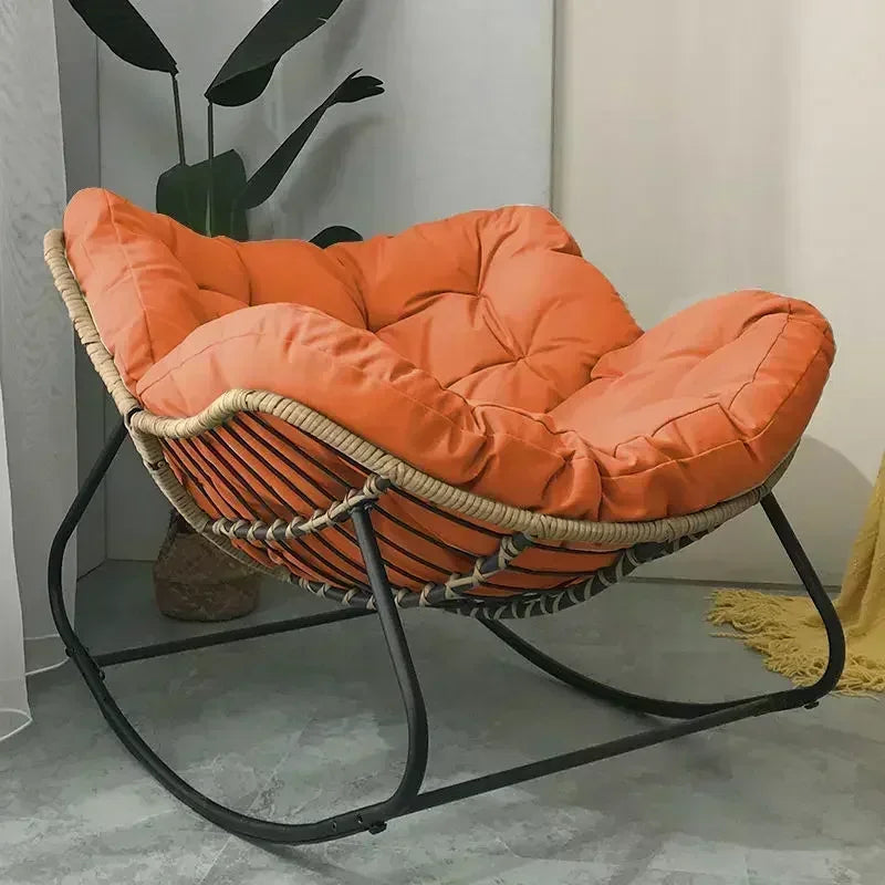 Kids Indoor Rattan Woven Soft Flannel Upholstered Faux Leather Cushion Bird Nest Shaped Metal Frame Rocking Chairs/Colors-White/Black/Gray/Green/Pink/Brown/Beige