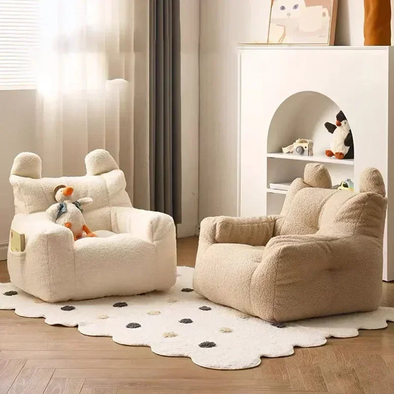 Kids Tri-Fabric Blend Washable Removable Cute Soft Armchairs/Colors-Beige/White/Yellow/Gray/Pink