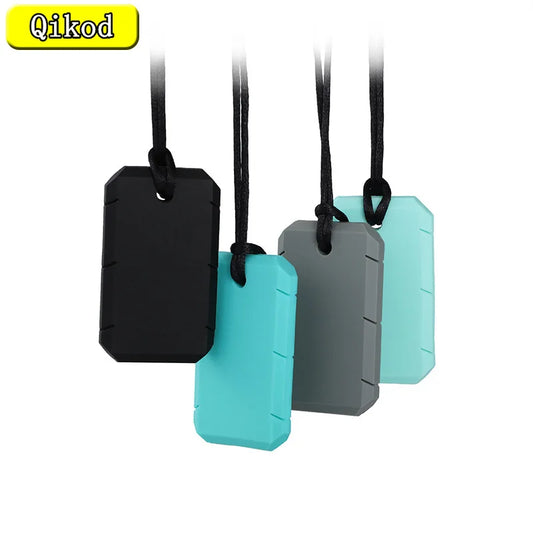 NULL Babies-Toddlers Flat Rectangle Shaped Black Non-Toxic Silicone Tooth Teether Chewing String Necklaces/ Ages : 1-2 Years Old /Colors-Blue/Black/Gray