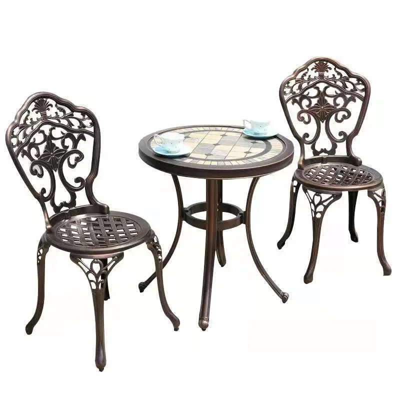 No-EN-Name-Null Outdoor Courtyard Floral Small White Four Stainless Steel-Cast Aluminum Metal Round Table-Chairs Outdoor Furniture Sets/ Size: 60x58x89cm/Colors-White/ Black/Bronze/Silver/Floral