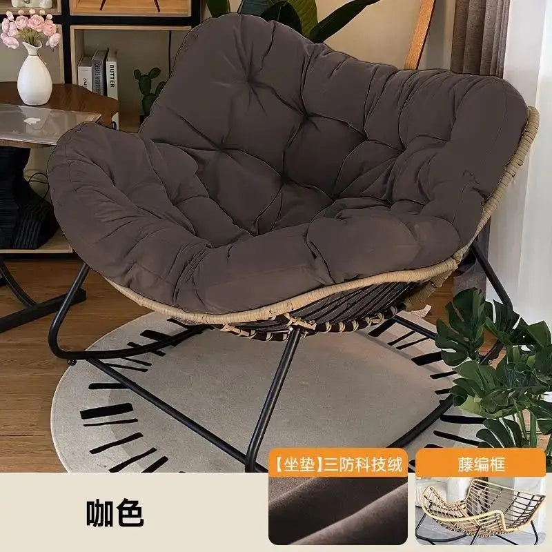 OMGD Indoor Large Human Bird's Nest Rattan Faux Leather Full Q-Bomb Doll Cotton Cushion Metal Frame Rocking Chairs/Colors-Beige/Orange/Black/Brown